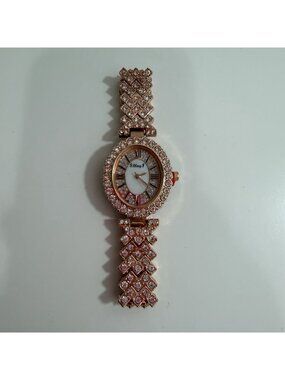 Bling Women Rose Gold Rhinestone Oval Analog Wrist Watch
